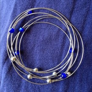 🌻 Silver & Blue Bangle Bracelets